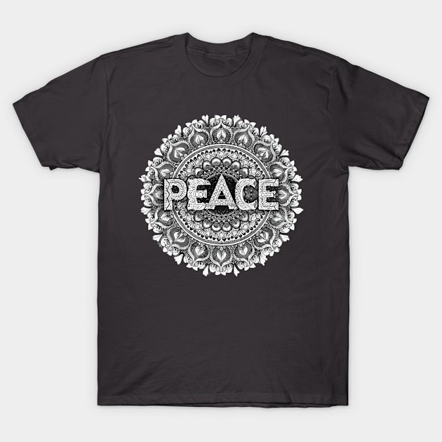 Peace text with mandala art T-Shirt by Style Troop